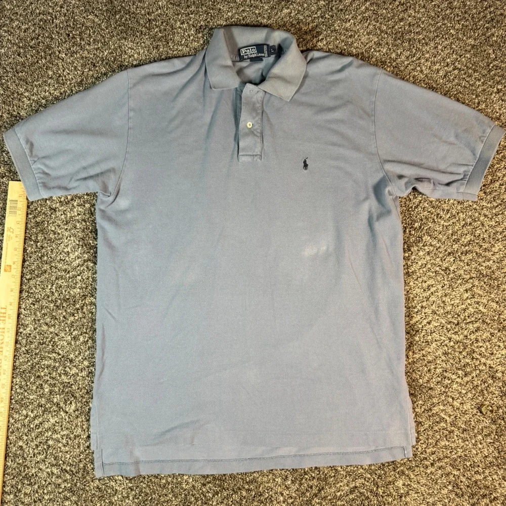 Polo Ralph Lauren Mens Large Blue Short Sleeve Cotton Pique Polo Shirt Pony Logo